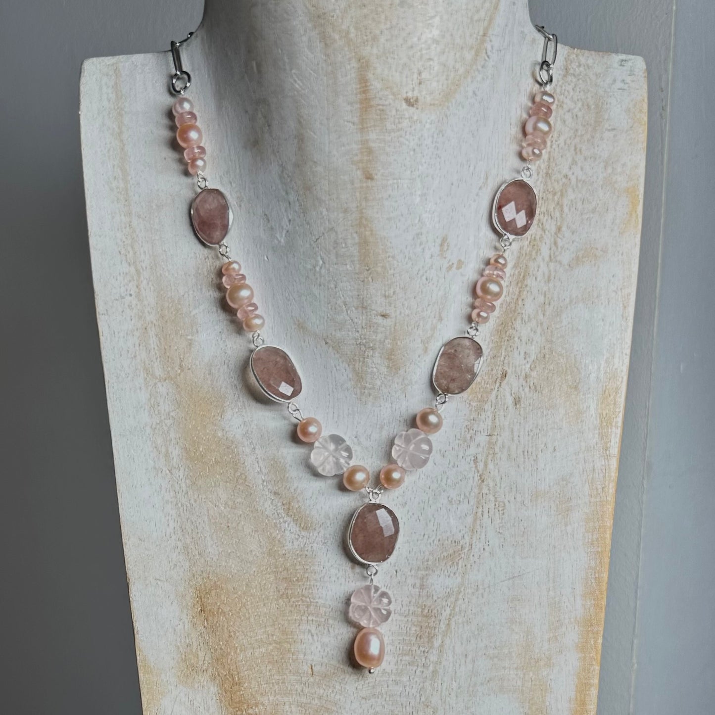 Pearl, Strawberry & Rose Quartz Necklace