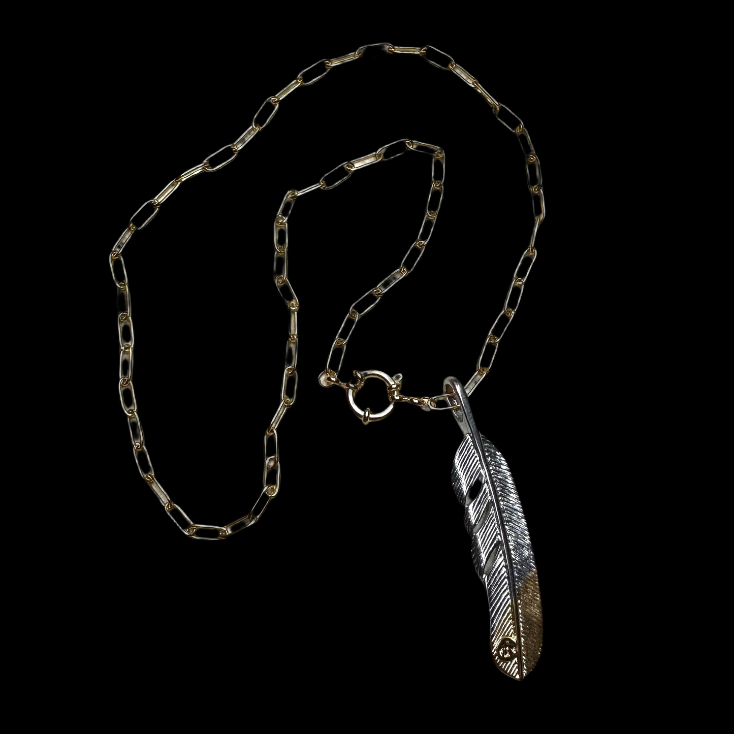 Duotone Large Feather Pendant Necklace