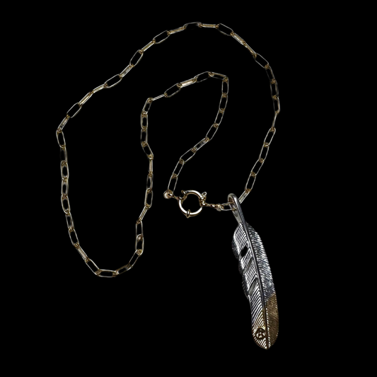 Duotone Large Feather Pendant Necklace