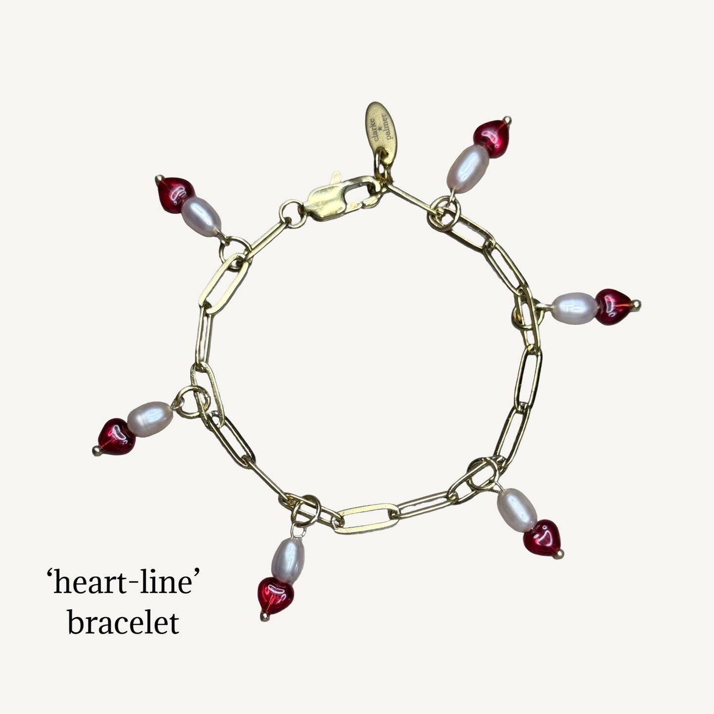 Chain of Hope ‘Wear Your Heart’ Heart Line Bracelet | Chalcedony Heart & Freshwater Pearl Bracelet | Handmade Jewellery | CLARKE PALMER