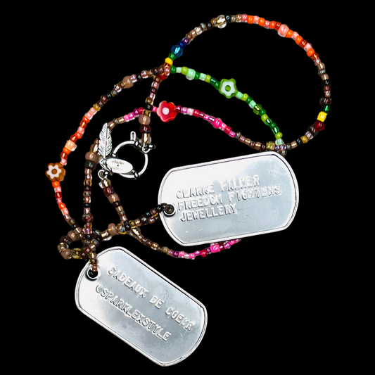 Neon Fantasy Beaded Dog Tag Necklace