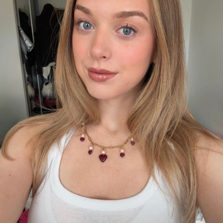 Chain of Hope ‘Wear Your Heart’ Heart Line Necklace | Chalcedony Heart & Freshwater Pearl Necklace | Handmade Jewellery | CLARKE PALMER