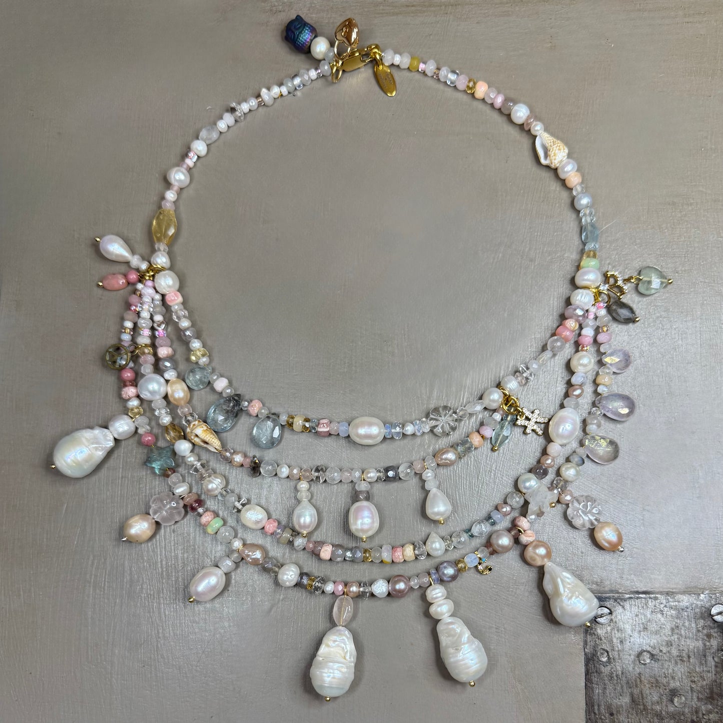 Lumière ‘Collected’ Everything Chandelier Necklace - Baroque Pearl| Gemstone | 22kt Gold Vermeil | Clarke Palmer