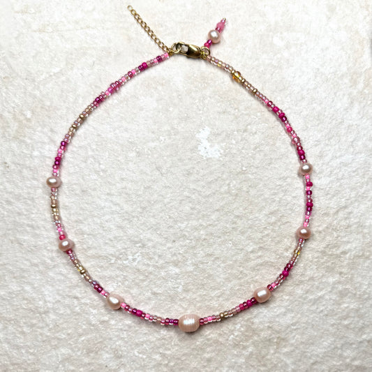Pearl Letter Pink-Rose Gold Ombré Necklace