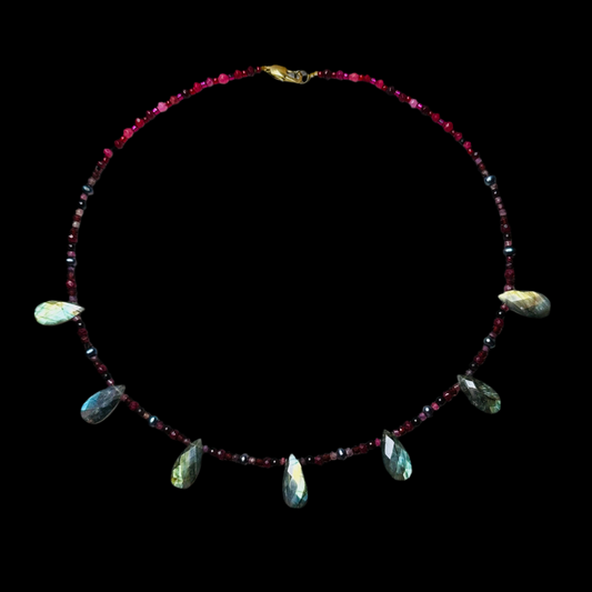 Labradorite Briolette Ruby & Garnet Necklace