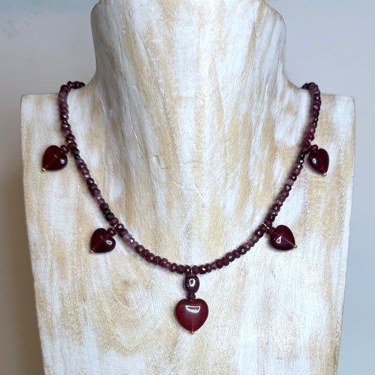 Chain of Hope ‘Wear Your Heart’ Courage Heart Necklace | Ruby, Garnet & Pink Tourmaline Necklace | Handmade Gemstone Jewellery | CLARKE PALMER