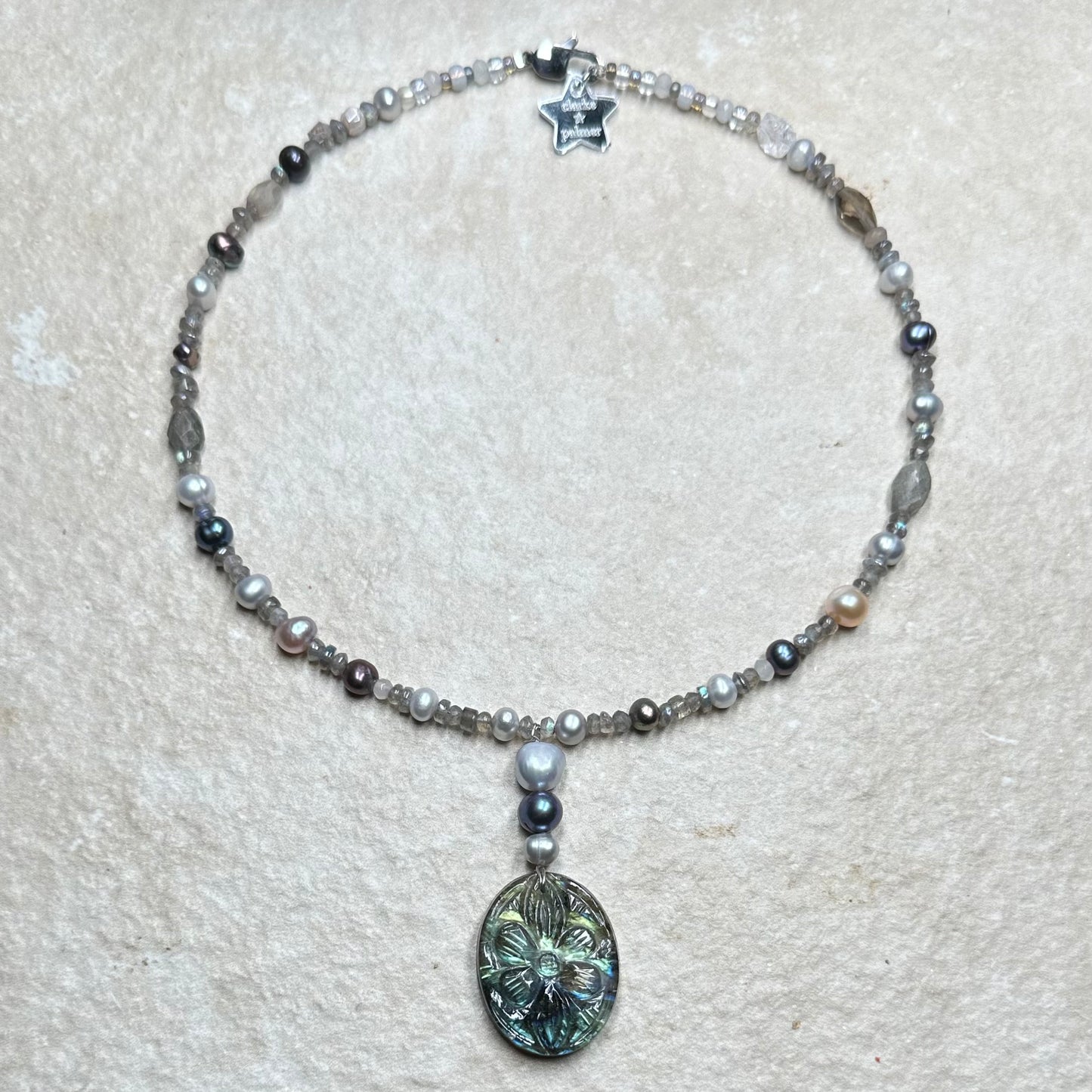 Gemstone & Pearl Handcarved Labradorite Pendant Necklace