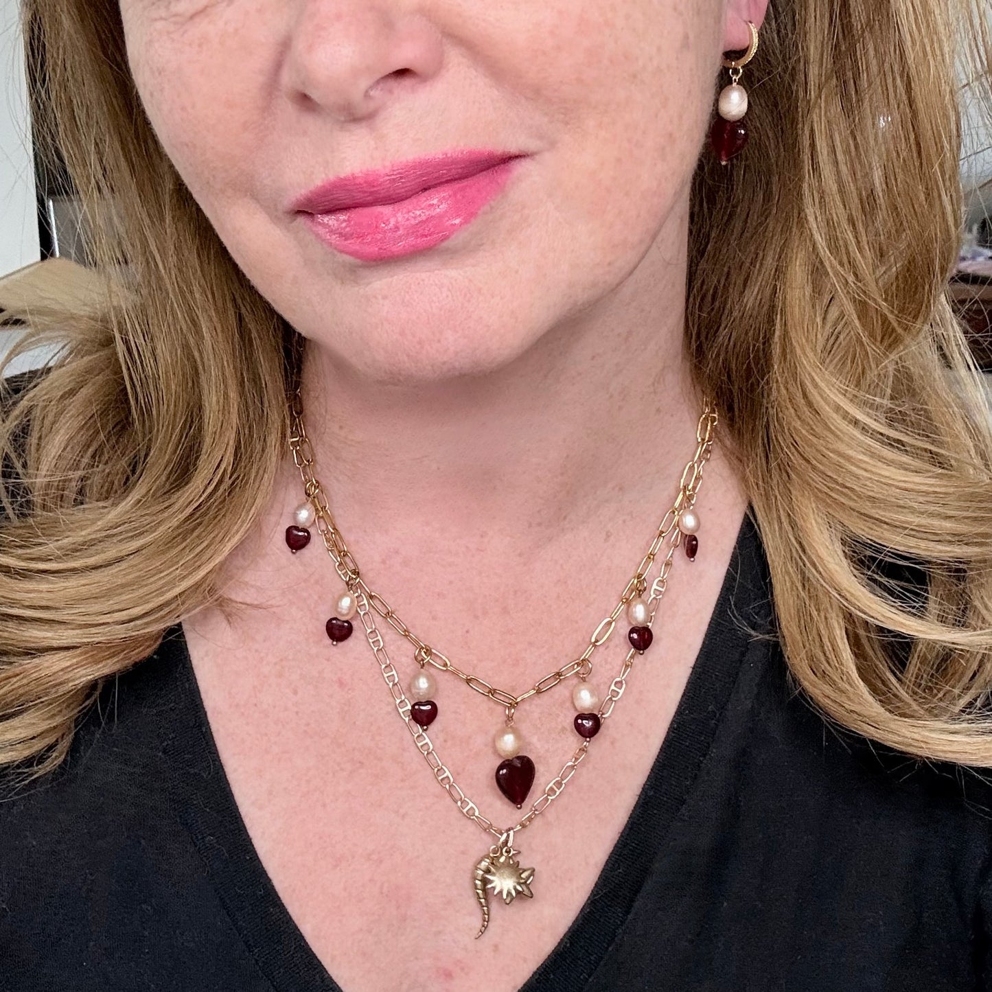 Chain of Hope ‘Wear Your Heart’ 
| Chalcedony Heart & Pearl Earrings |Gold Vermeil CZ |Handmade | CLARKE PALMER