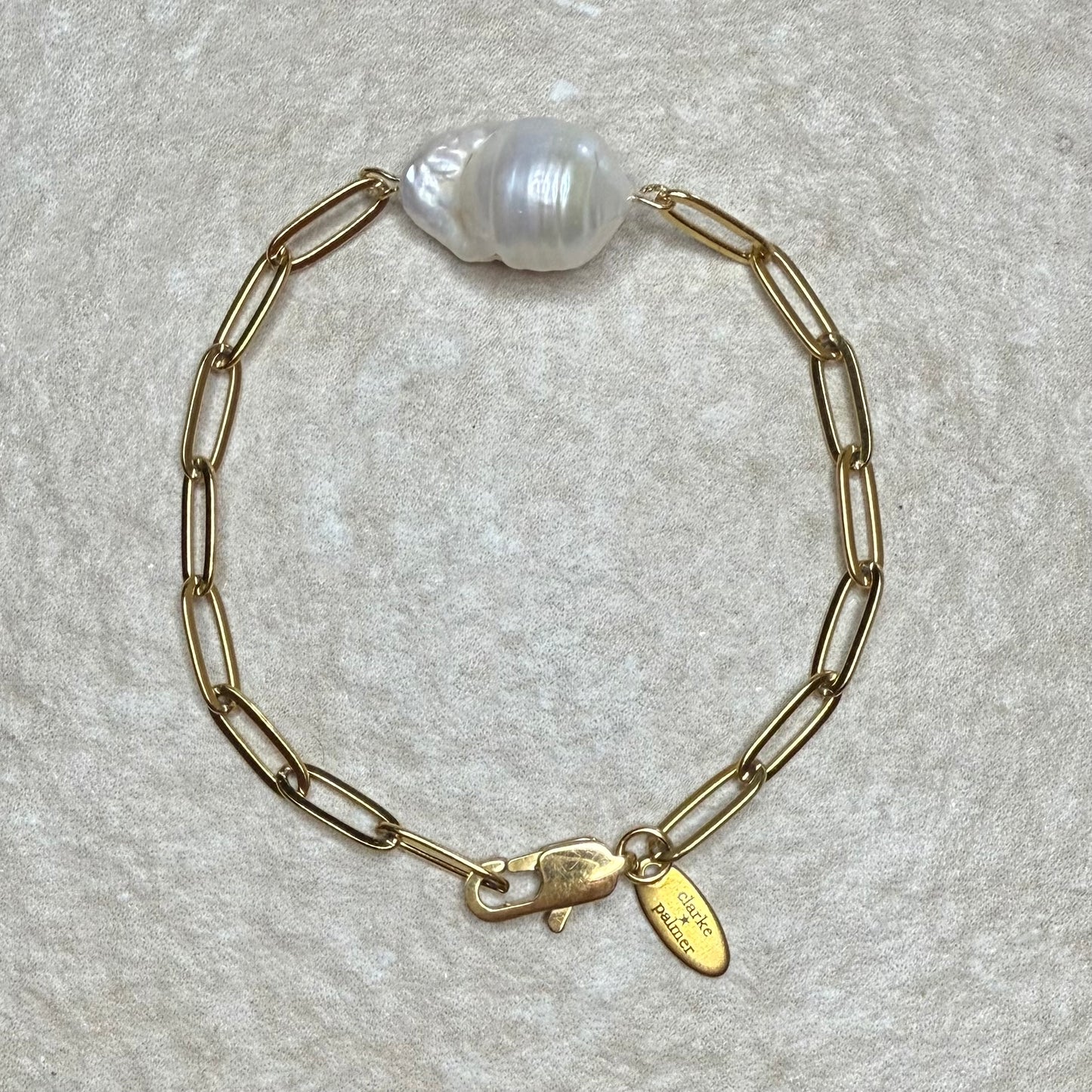 Lumière Baroque Pearl Paperclip Bracelet | Handmade Gold Vermeil Jewellery | Clarke Palmer