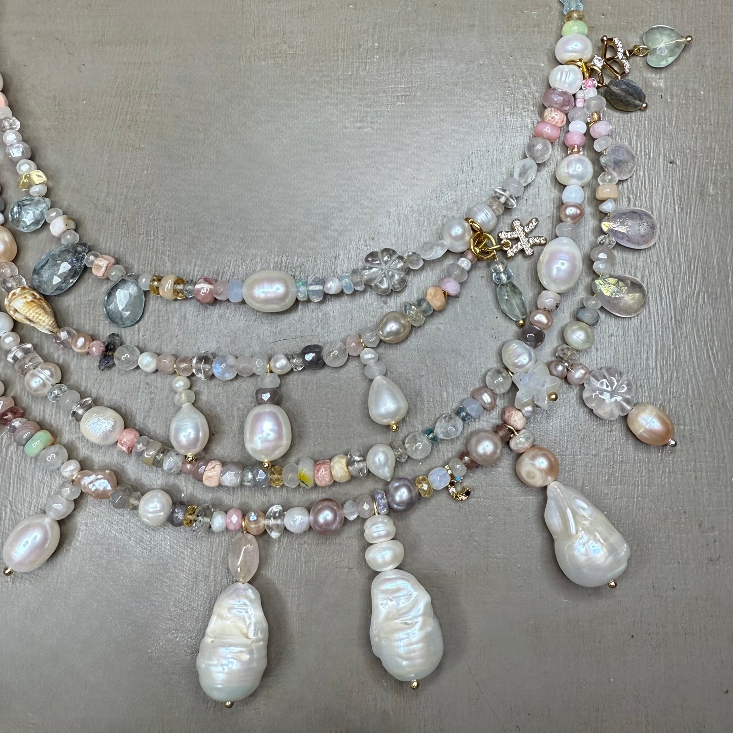 Lumière ‘Collected’ Everything Chandelier Necklace - Baroque Pearl| Gemstone | 22kt Gold Vermeil | Clarke Palmer