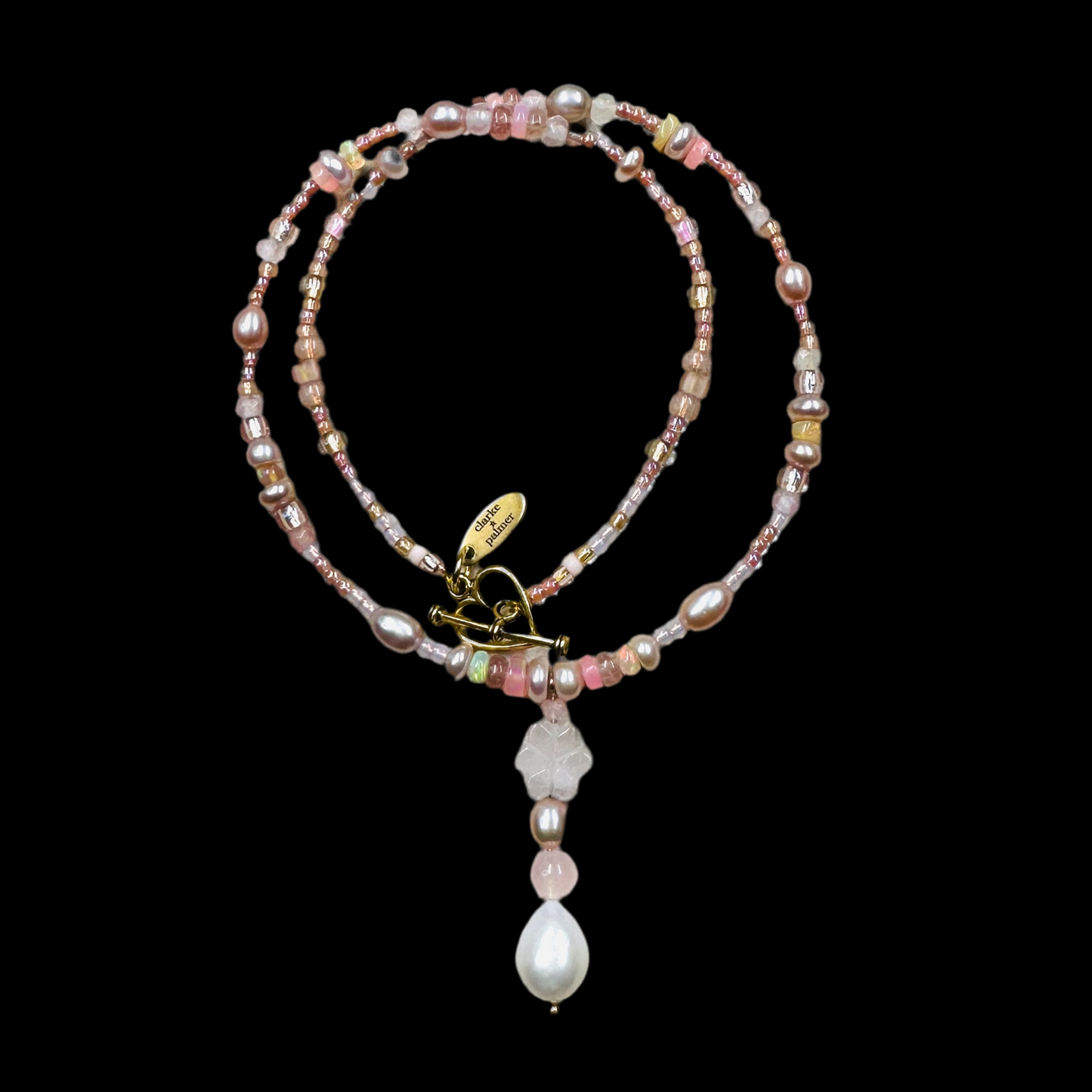 Angel Opal, Rose Quartz and Pearl Necklace