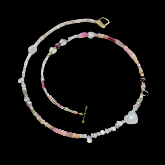 Rainbow Moonstone, Opal, Ruby & Pearl Necklace