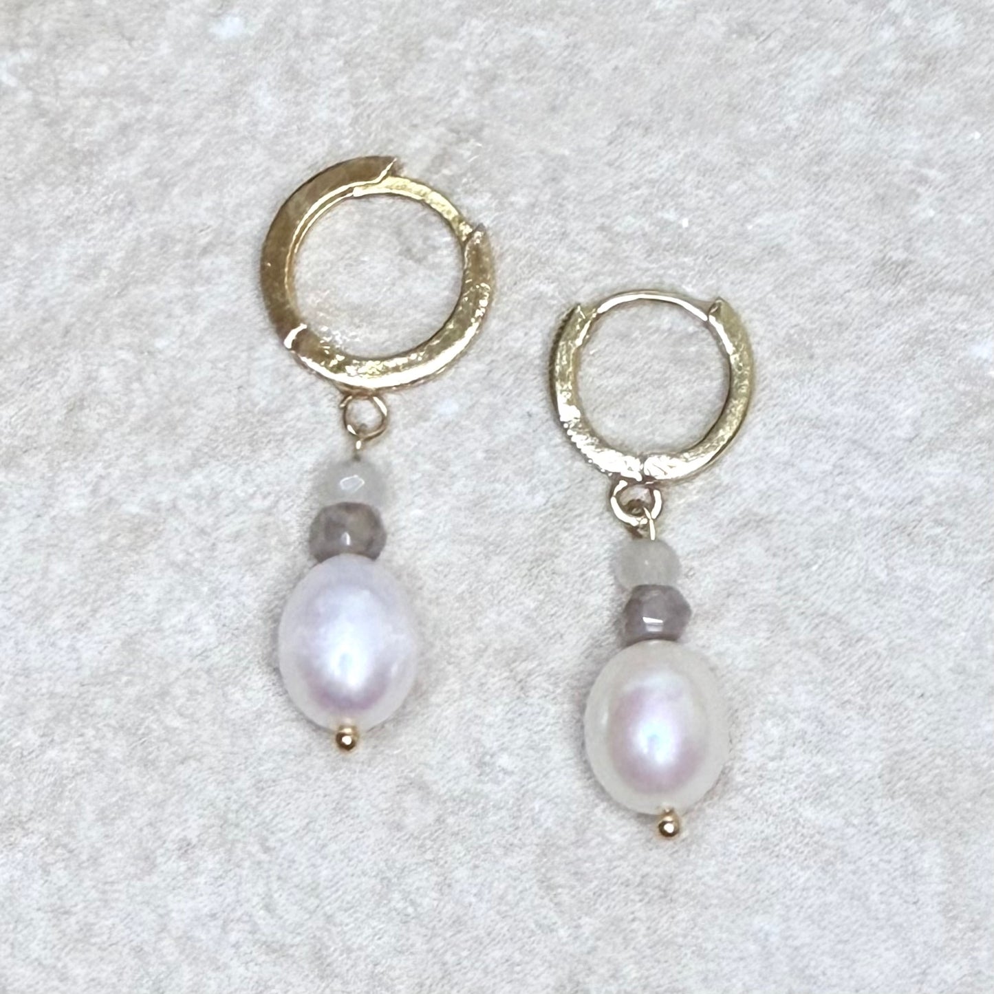 Lumière Pearl & Moonstone Oval Pearl Drop Earrings | Handmade Freshwater Pearl Earrings