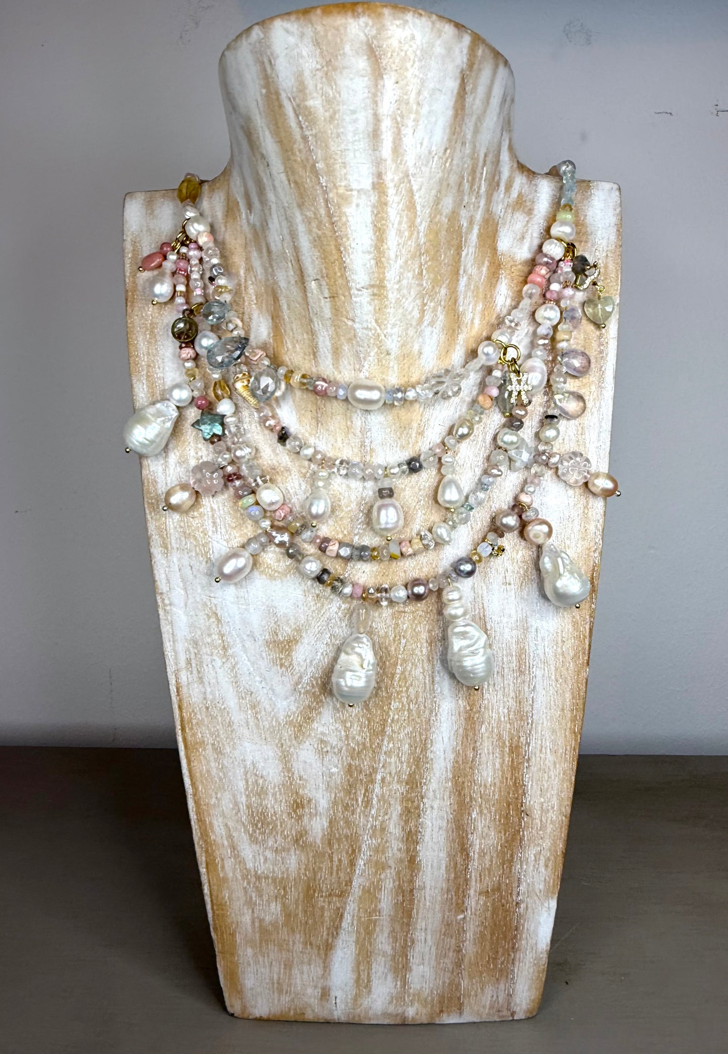Lumière ‘Collected’ Everything Chandelier Necklace - Baroque Pearl| Gemstone | 22kt Gold Vermeil | Clarke Palmer