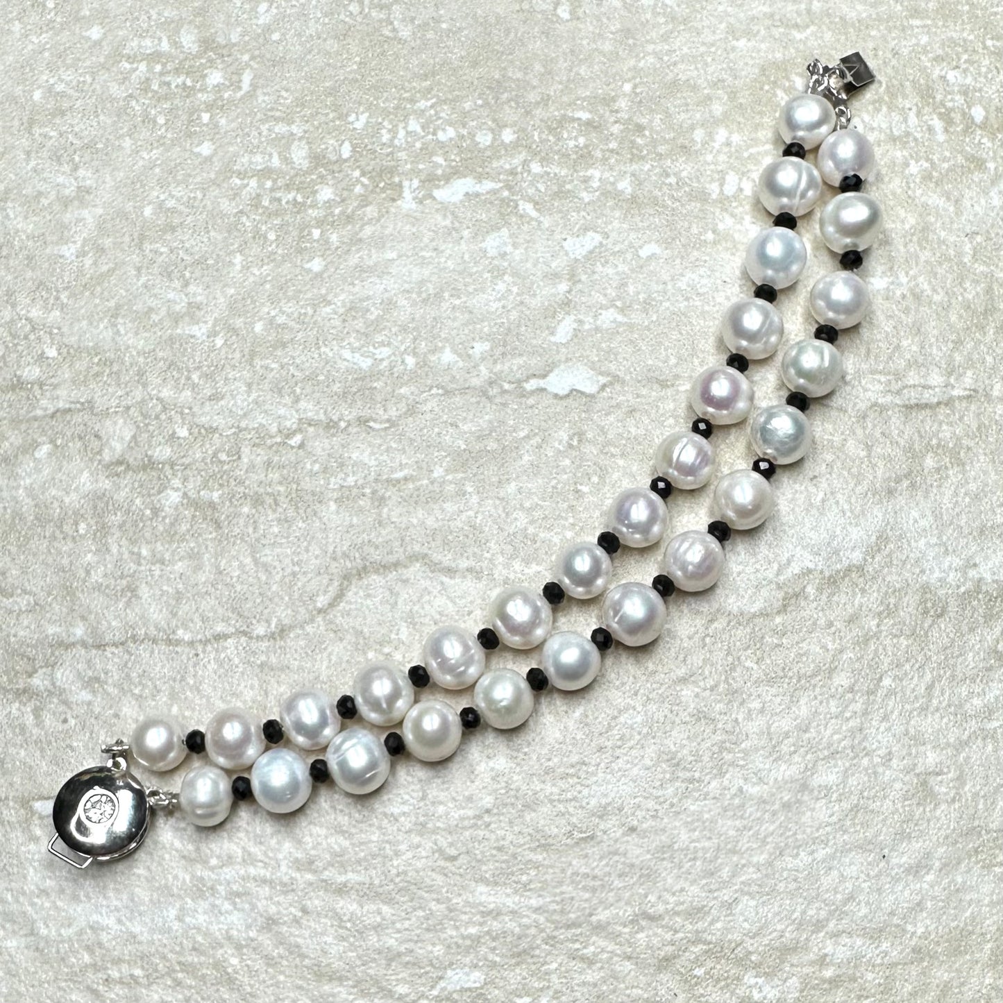Double Strand Large Pearl & Spinel Bracelet