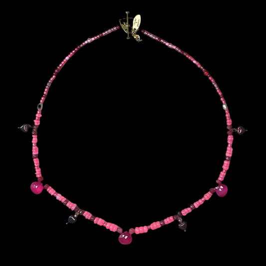 La Vie en Rose Pink Opal, Chalcedony and Ruby Necklace