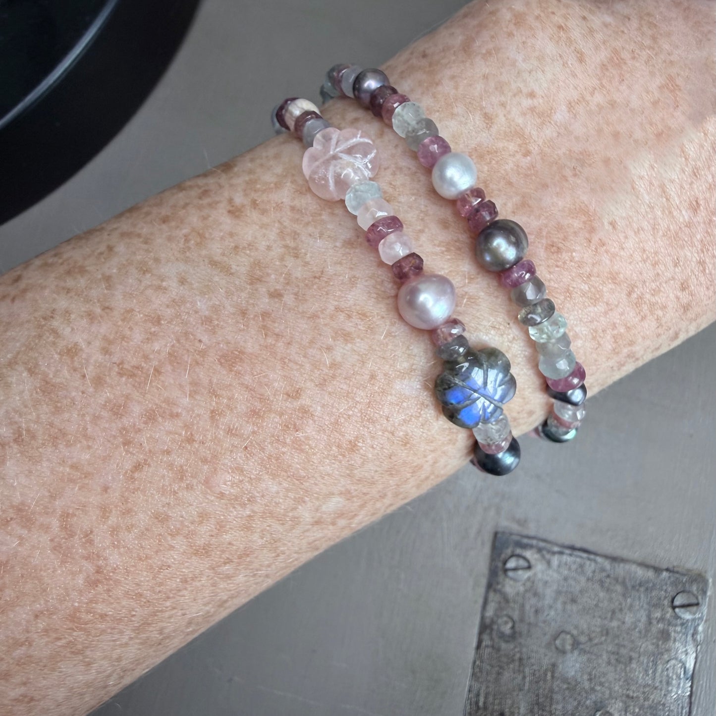 Violetta Carved Gemstone Flower & Pearl Bracelet | CLARKE PALMER