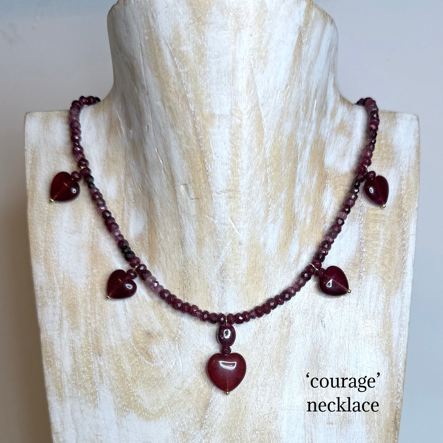 Chain of Hope ‘Wear Your Heart’ Courage Heart Necklace | Ruby, Garnet & Pink Tourmaline Necklace | Handmade Gemstone Jewellery | CLARKE PALMER