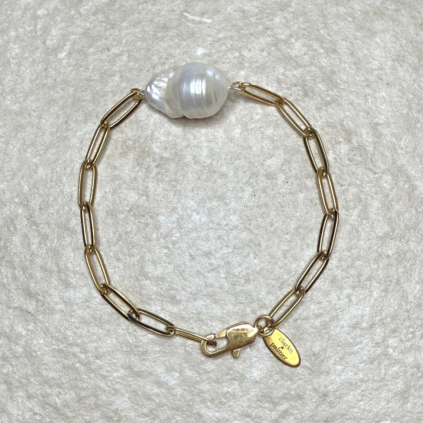 Lumière Baroque Pearl Paperclip Bracelet | Handmade Gold Vermeil Jewellery | Clarke Palmer