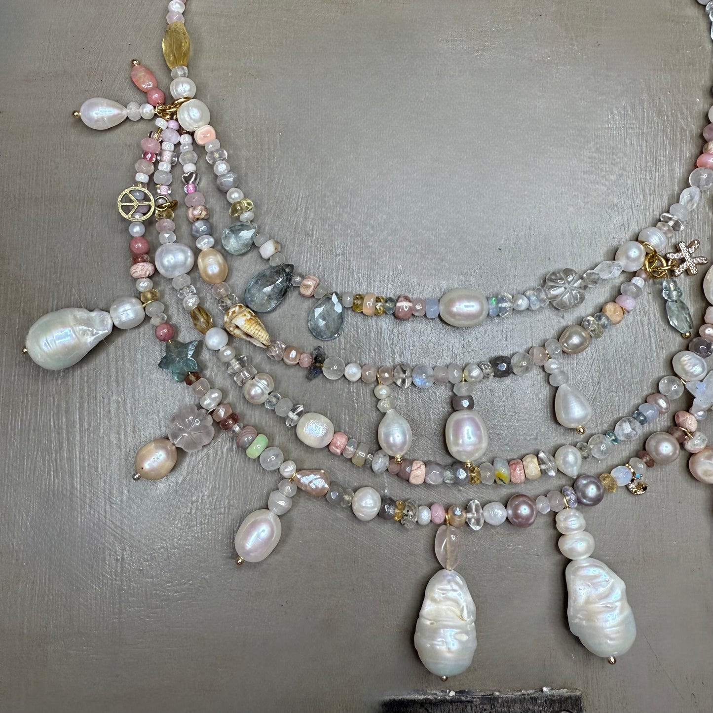 Lumière ‘Collected’ Everything Chandelier Necklace - Baroque Pearl| Gemstone | 22kt Gold Vermeil | Clarke Palmer