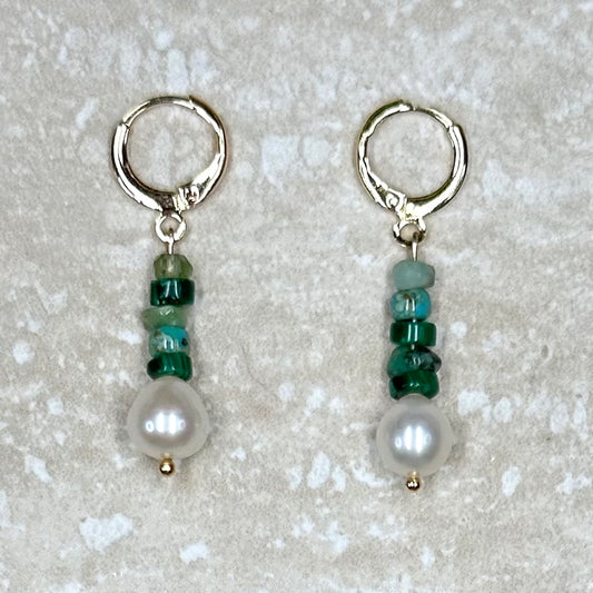 Peridot, Malachite, Apatite and Pearl Earrings