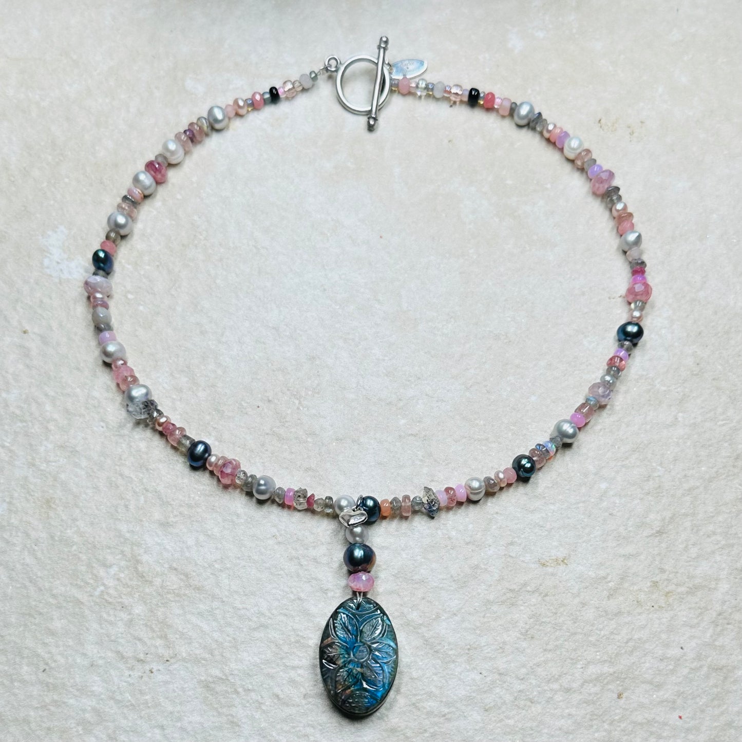 Gemstone & Pearl Handcarved Labradorite Pendant Necklace