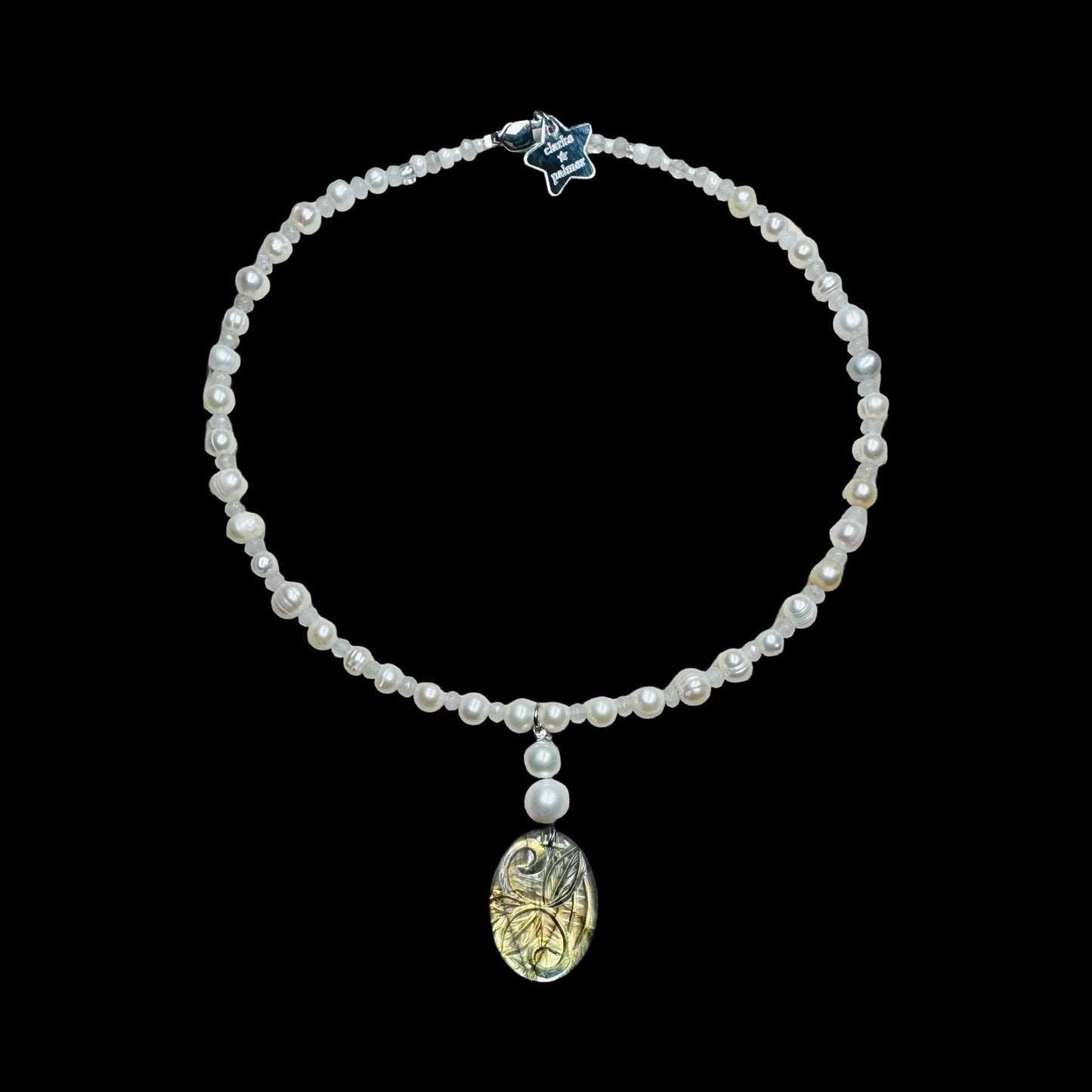 Gemstone & Pearl Handcarved Labradorite Pendant Necklace