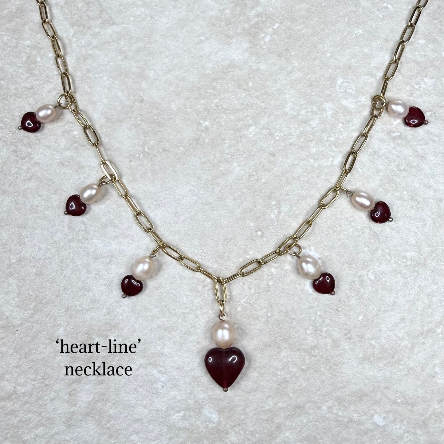 Chain of Hope ‘Wear Your Heart’ Heart Line Necklace | Chalcedony Heart & Freshwater Pearl Necklace | Handmade Jewellery | CLARKE PALMER