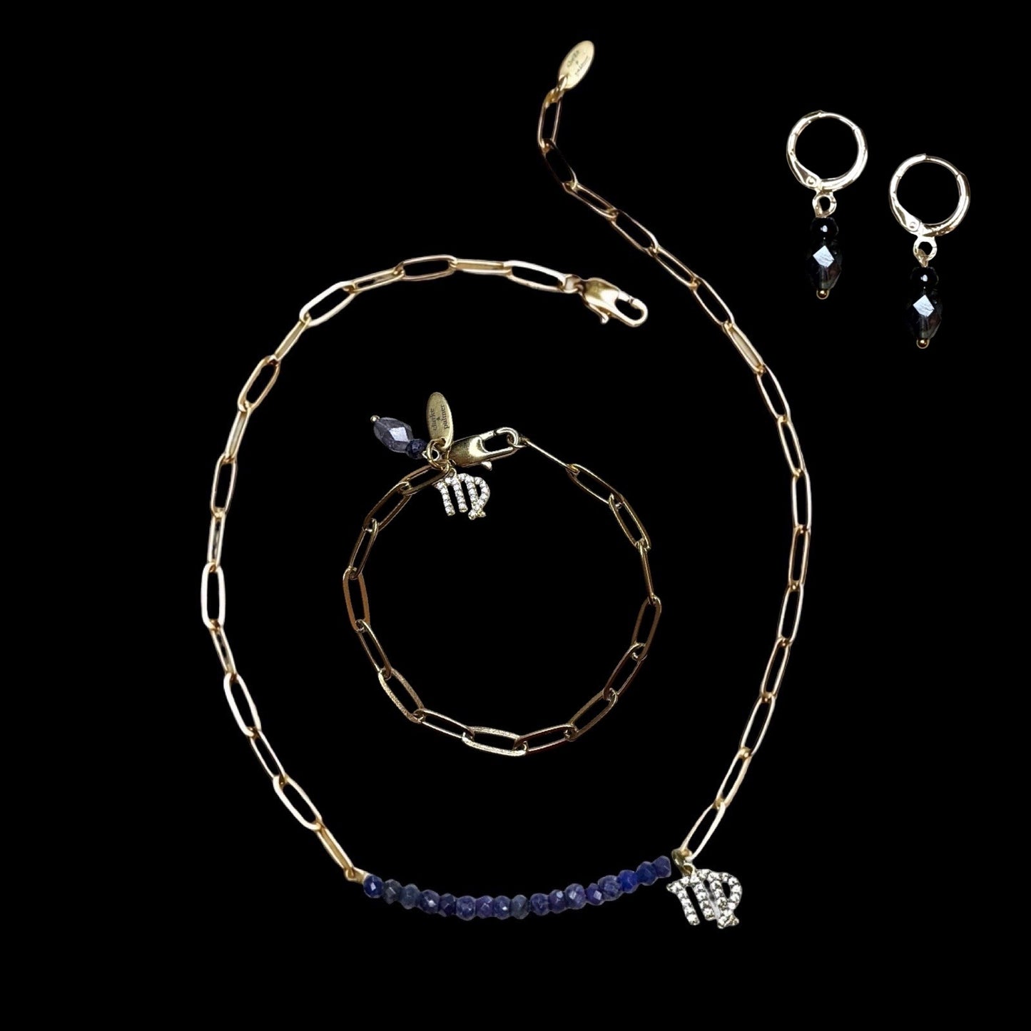 Star Sign & Birthstone Necklace (Gemstone Inlay Edition) | Bracelet & Earring Trio Gold Vermeil Gemstone | CLARKE PALMER