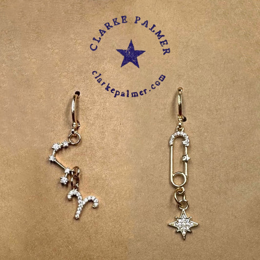 Constellation Earrings | Gold Vermeil Horoscope Charm | Handmade | CLARKE PALMER