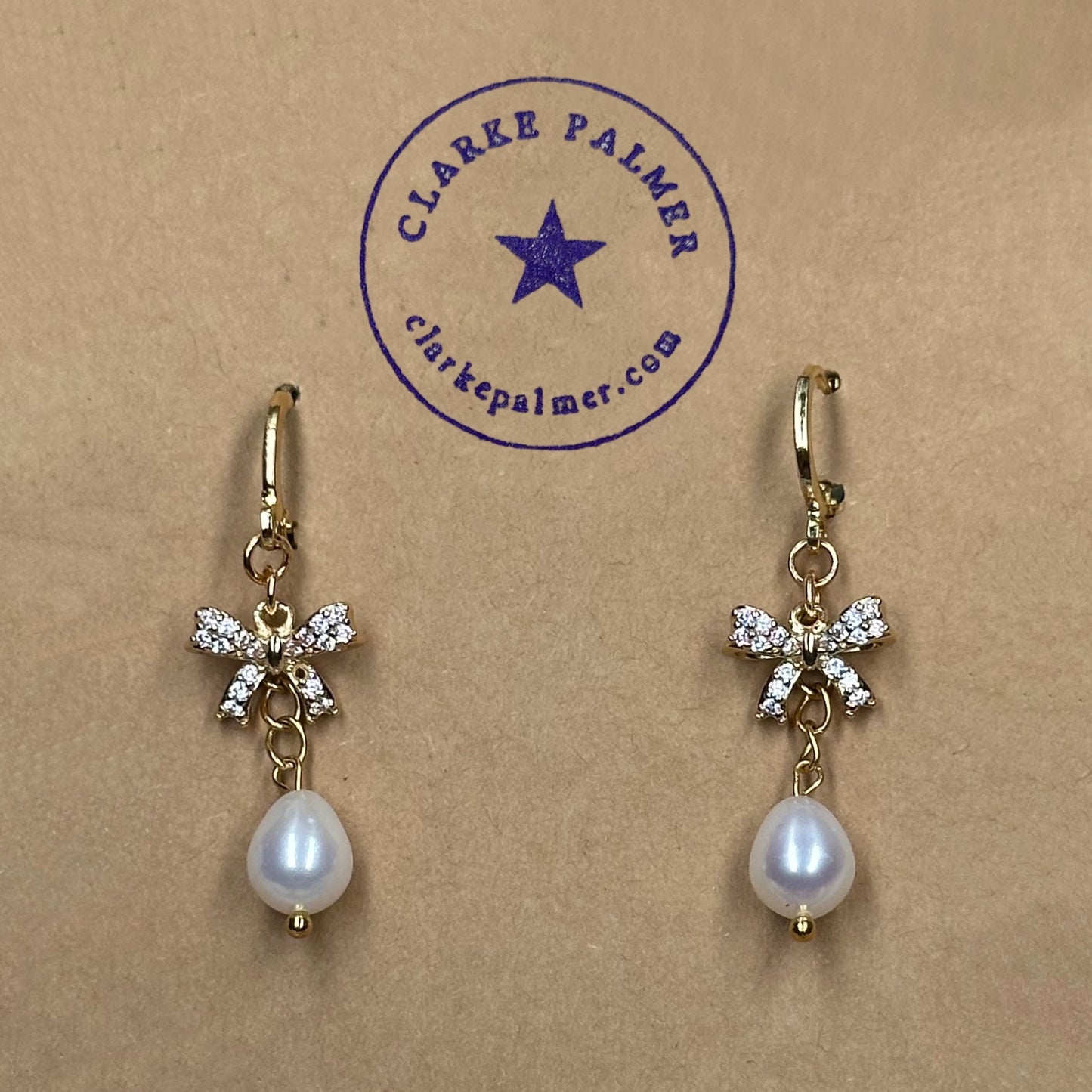 Bow Drop Pearl Earrings