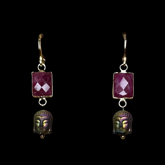 Ruby & Buddha Drop Earrings