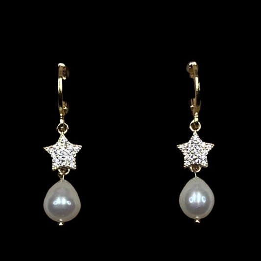 CZ Star Drop Pearl Earrings