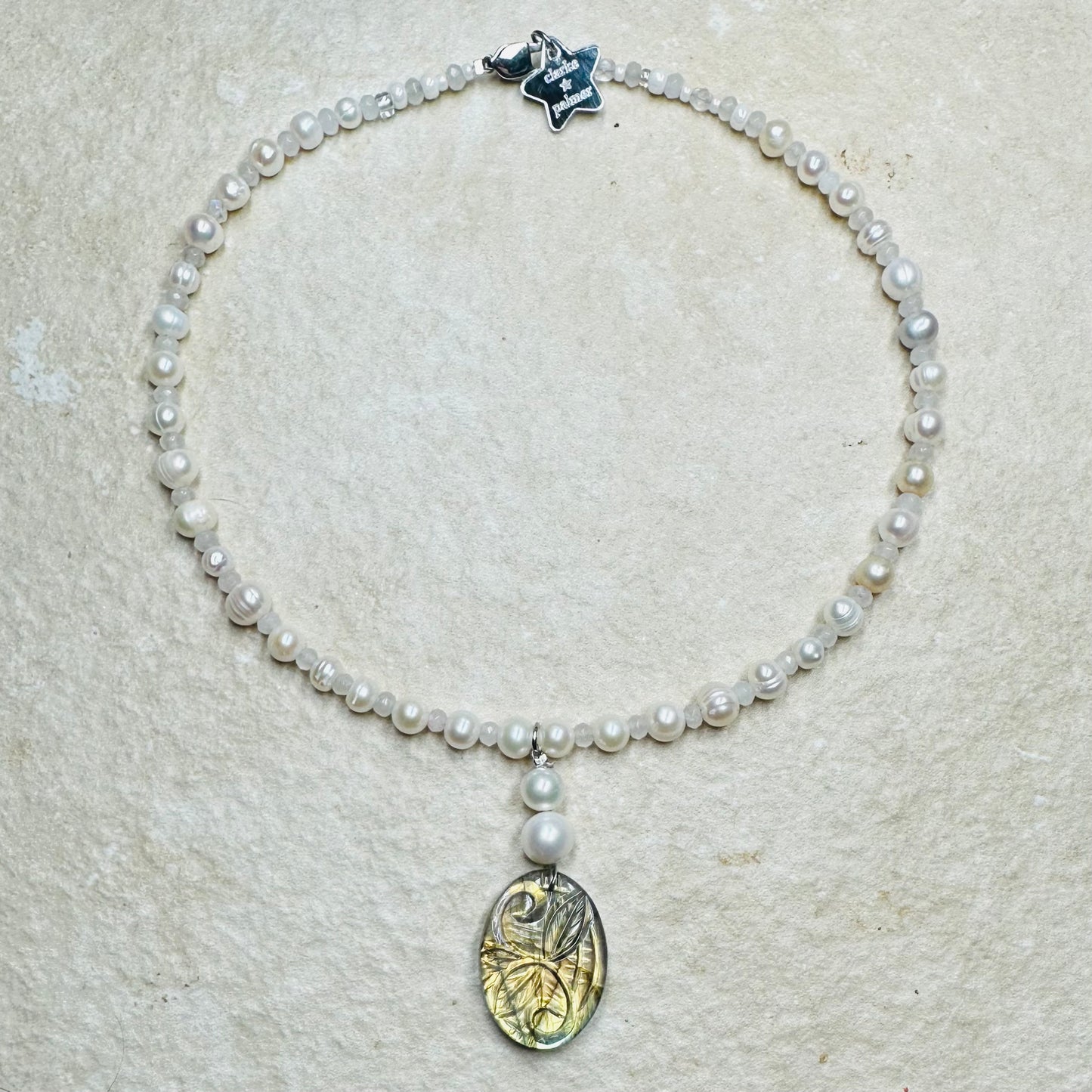 Gemstone & Pearl Handcarved Labradorite Pendant Necklace