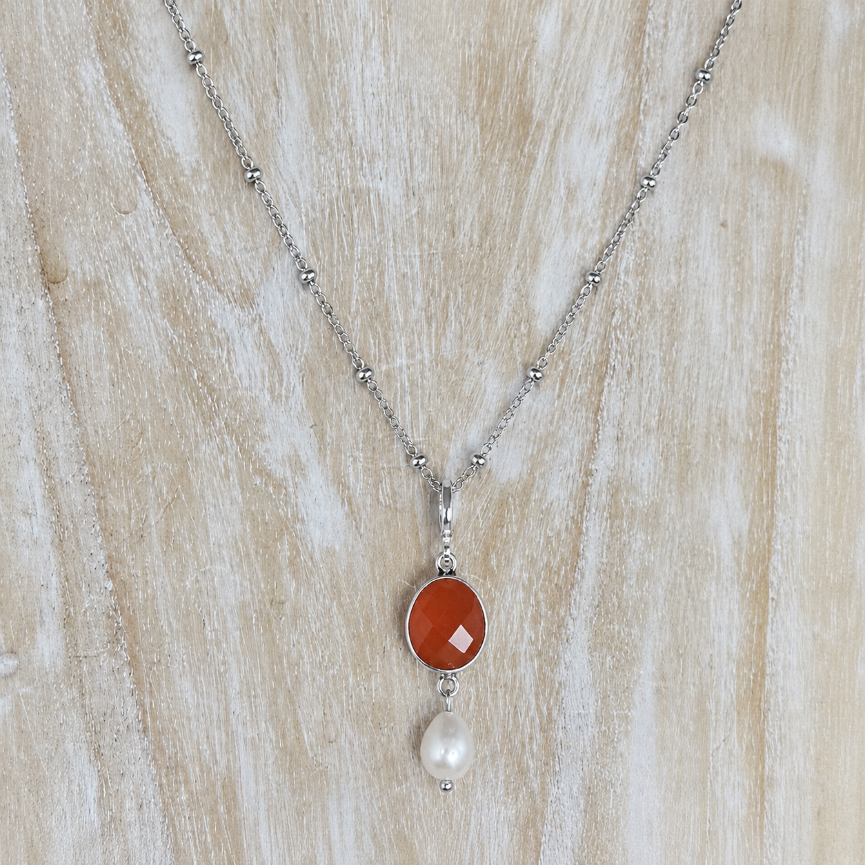 Lerici Sunset Satellite Chain Necklace | Handmade Carnelian | Drop Pearl | Gold Vermeil Jewellery | Clarke Palmer