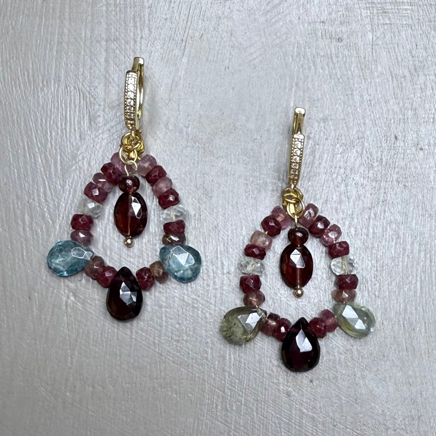 Violetta Moss Aquamarine, Ruby & Garnet Earrings | CLARKE PALMER