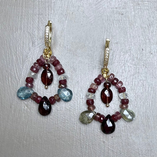 Violetta Moss Aquamarine, Ruby & Garnet Earrings | CLARKE PALMER