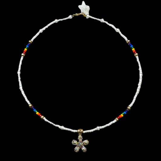 Evil Eye - Daisy Rainbow Pearl Beaded Necklace