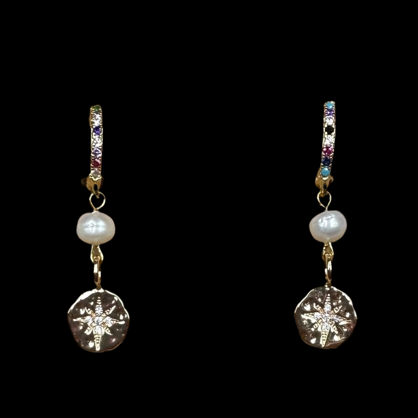 CZ Star Burst Pearl Earrings