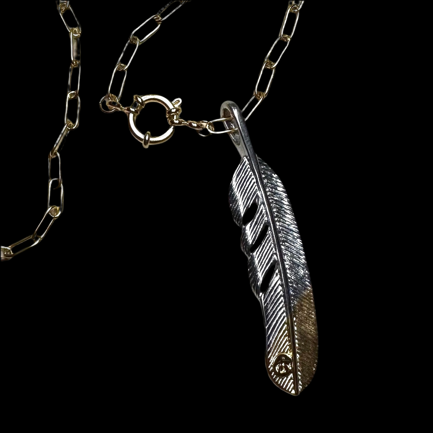 Duotone Large Feather Pendant Necklace