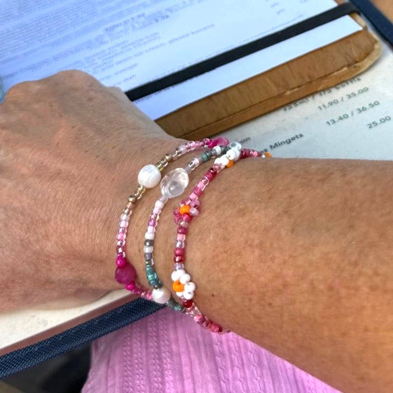 Heavenly Love Bracelet – Handmade Gemstone & Miyuki Bead Bracelet with Pearls, Aventurine Flower & Gold Vermeil Clasp | CLARKE PALMER