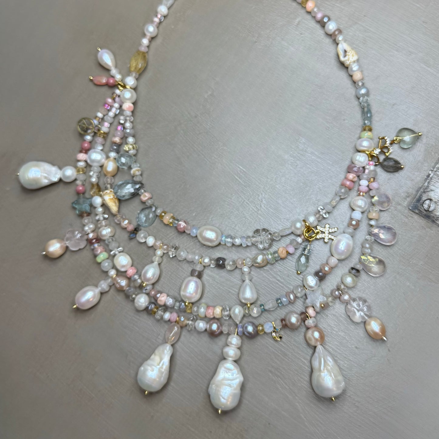 Lumière ‘Collected’ Everything Chandelier Necklace - Baroque Pearl| Gemstone | 22kt Gold Vermeil | Clarke Palmer