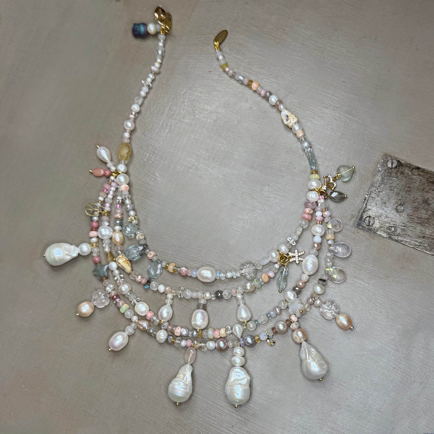 Lumière ‘Collected’ Everything Chandelier Necklace - Baroque Pearl| Gemstone | 22kt Gold Vermeil | Clarke Palmer
