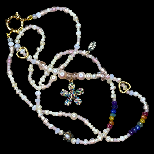 Daisy, Pearl and Precious Rainbow Necklace