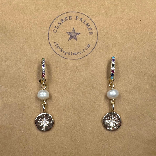 CZ Star Burst Pearl Earrings