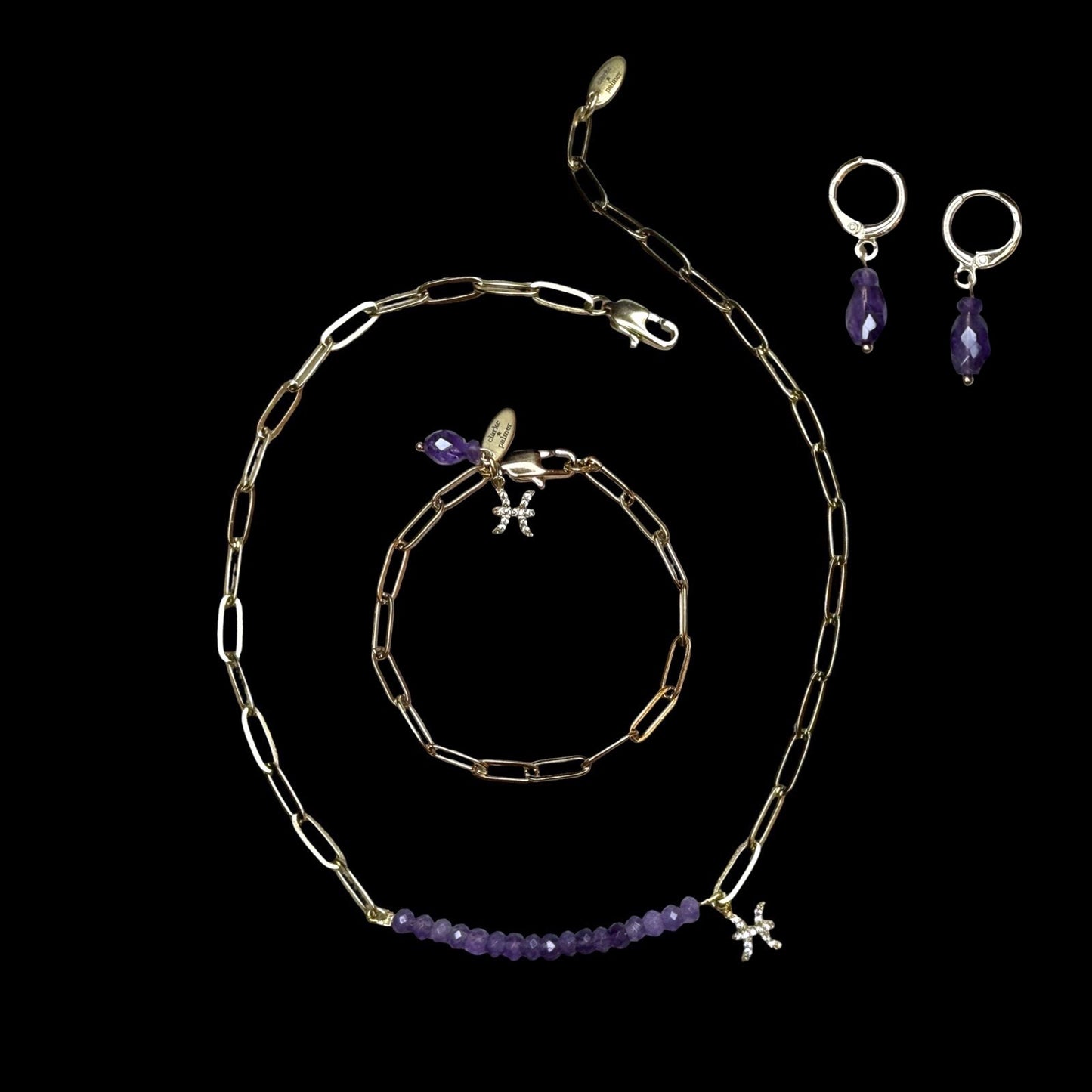 Star Sign & Birthstone Necklace (Gemstone Inlay Edition) | Bracelet & Earring Trio Gold Vermeil Gemstone | CLARKE PALMER