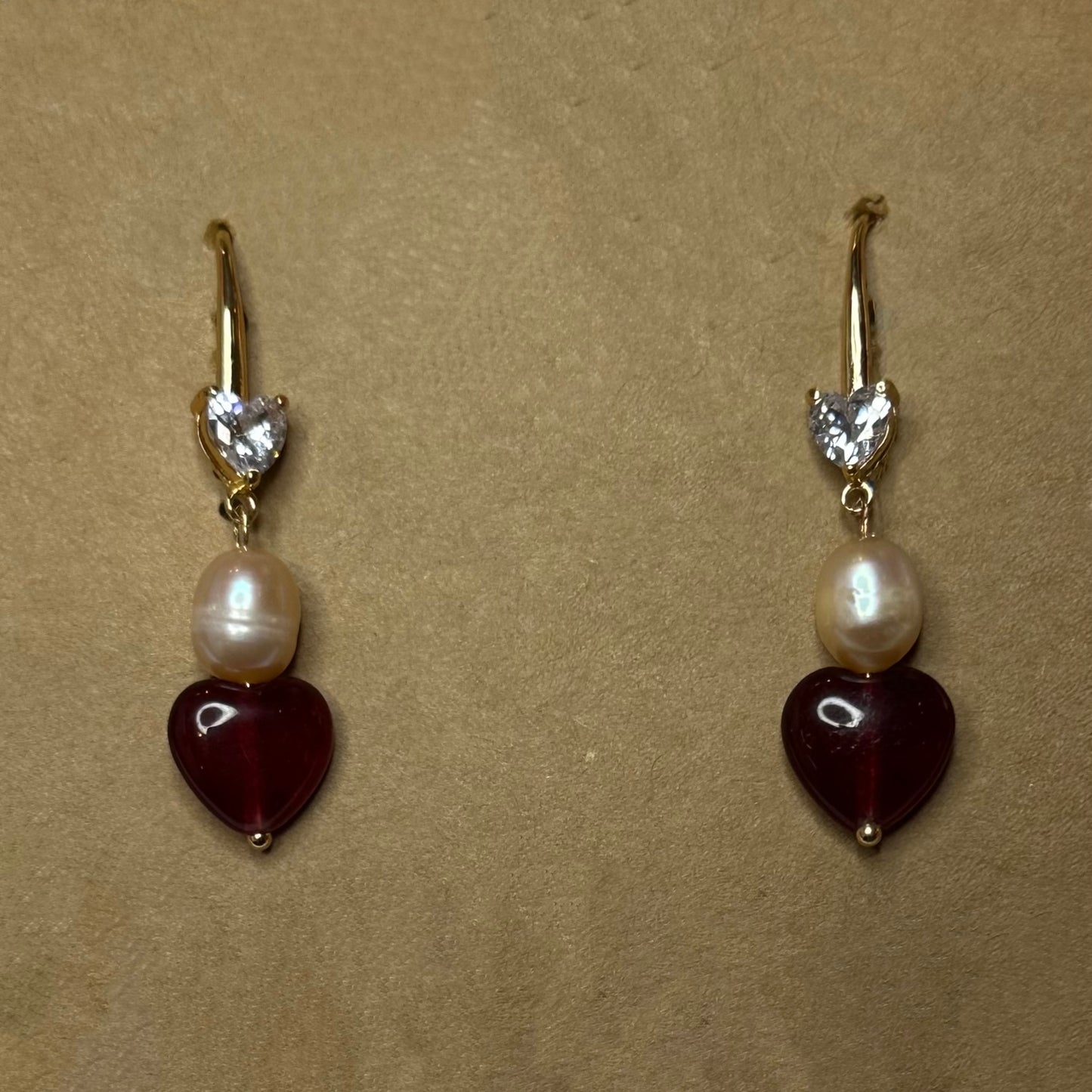 Chalcedony Heart and Pearl Earrings