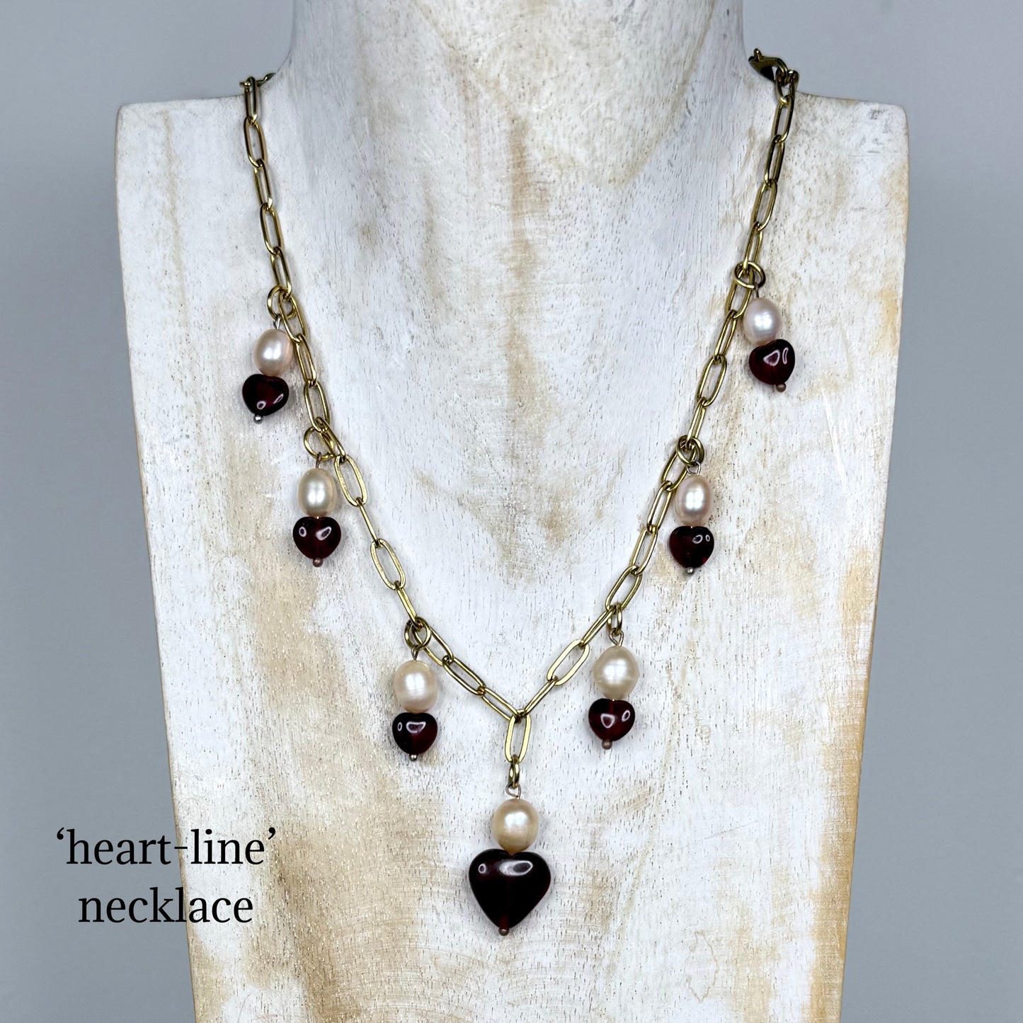 Chain of Hope ‘Wear Your Heart’ Heart Line Necklace | Chalcedony Heart & Freshwater Pearl Necklace | Handmade Jewellery | CLARKE PALMER