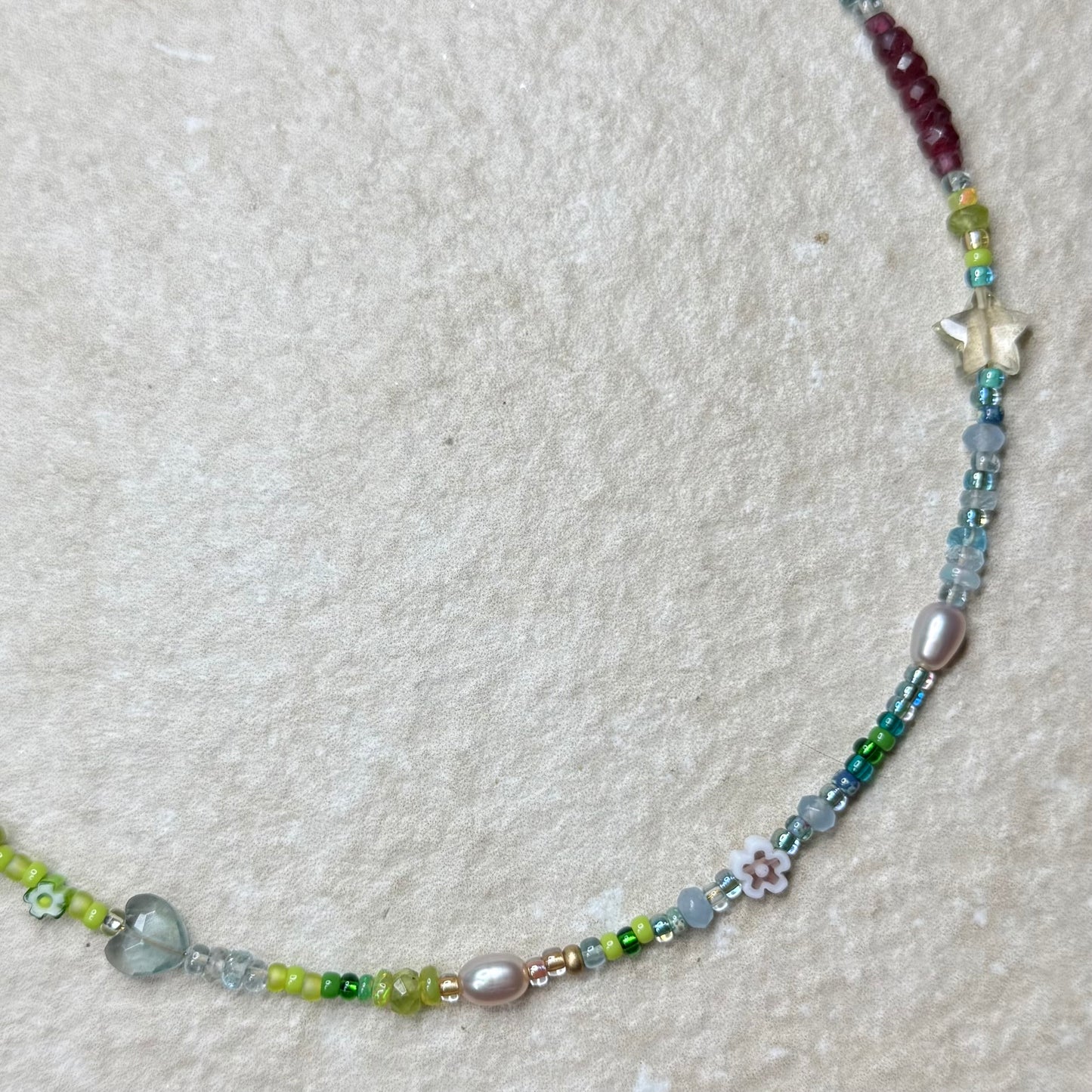 Luxury Dolly Mixture Gemstone Necklace with Mother of Pearl Initial | CLARKE PALMER