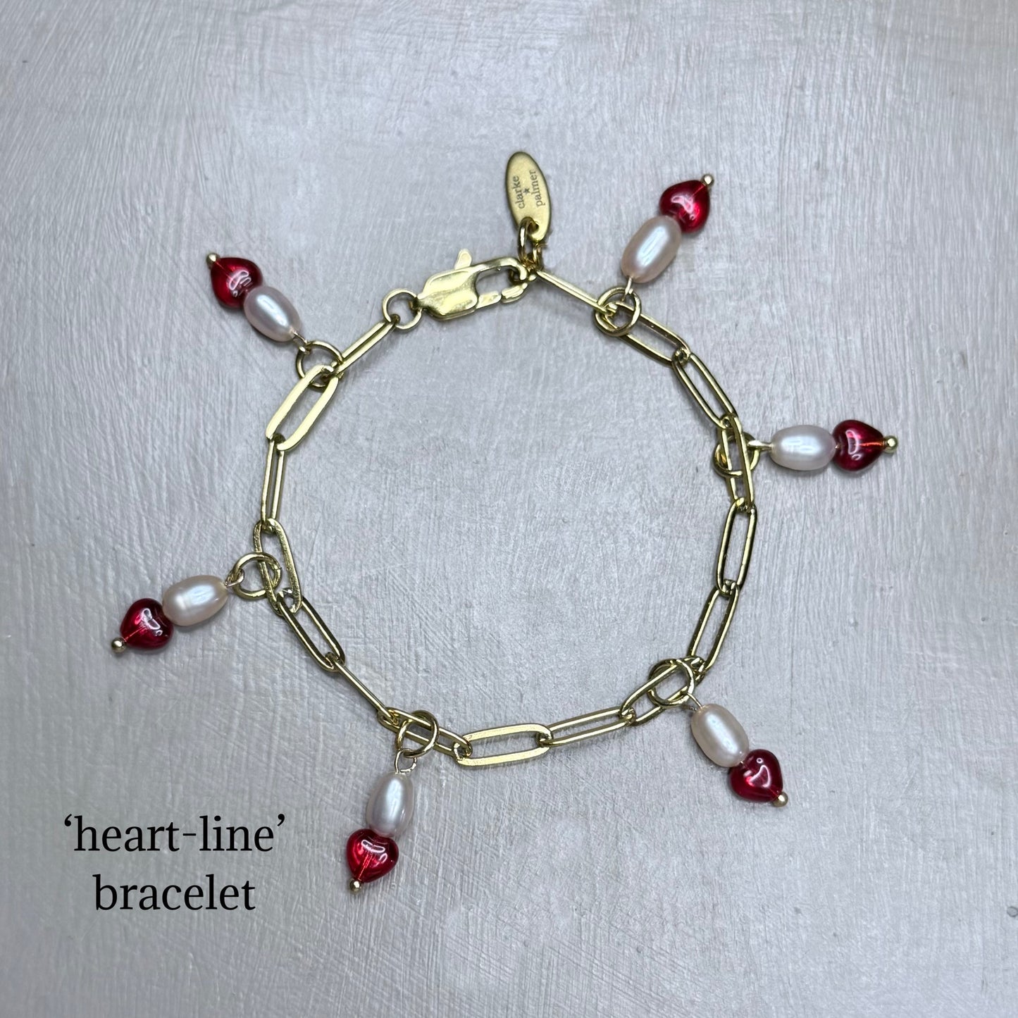 Chain of Hope ‘Wear Your Heart’ Heart Line Bracelet | Chalcedony Heart & Freshwater Pearl Bracelet | Handmade Jewellery | CLARKE PALMER